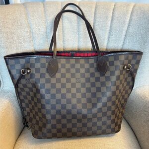 ❌ SOLD EUC Louis Vuitton Neverfull MM Damier Ebene Red Interior